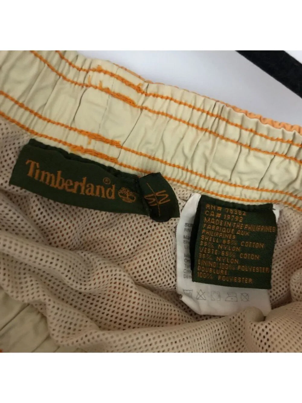 Timberland Mens Orange Striped Swim Trunks Elastic Waist Mesh Lining Size M